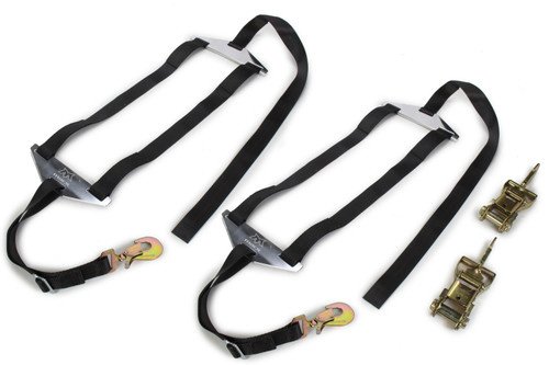 Wheel Net - 2 in Webbing - Twisted Snap Hooks - Direct Hook Ratchets - Polyester / Steel - Black / Zinc Oxide - Dragster Rear Wheels - Pair