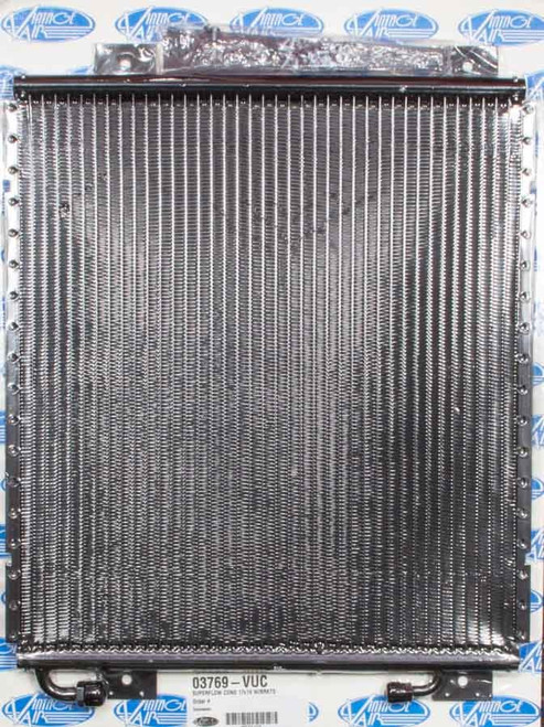 Air Conditioning Condenser - SuperFlow - Vertical - 19 x 17 x 0.75 in - 6 AN / 8 AN Male O-Ring Fittings - Brackets - Aluminum - Black Paint - Ford 1939-40 - Each