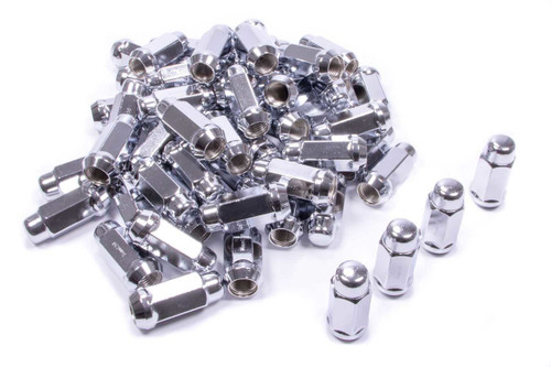 Lug Nut - Bulge Acorn Extra Long - 1/2-20 in Right Hand Thread - 3/4 in Hex Head - 60 Degree Seat - Closed End - Heat Treated - Steel - Chrome - Set of 60