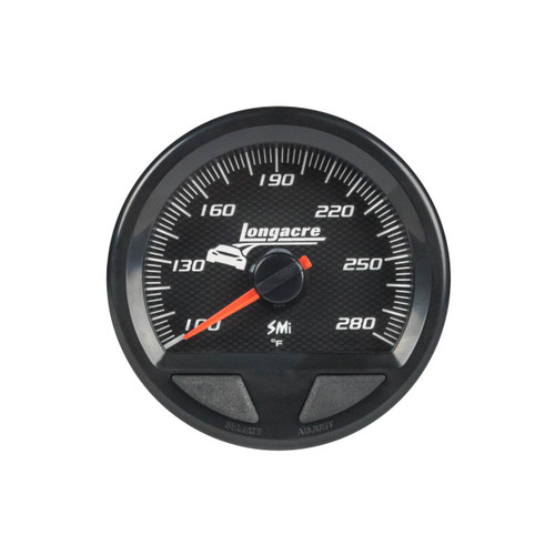 Water Temperature Gauge - SMI Elite Waterproof - Stepper Motor - 100-280 Degree F - Electric - Analog - Full Sweep - 2-5/8 in Diameter - Black Face - Warning Light - Each