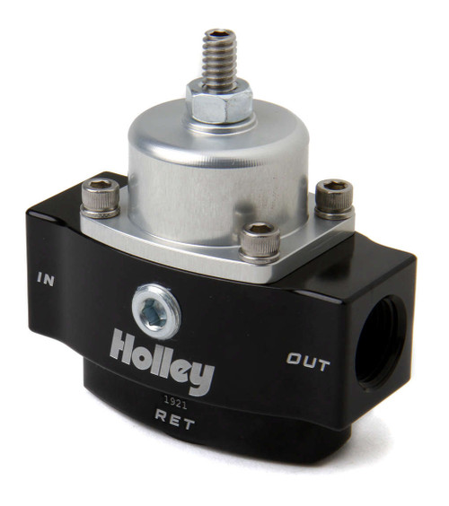 Fuel Pressure Regulator - HP Billet - 4.5 to 9 psi - In-Line - 3/8 in NPT Inlet - 3/8 in NPT Outlet - 1/8 in NPT Port - Bypass - Aluminum - Natural / Black Anodized - Diesel / E85 / Gas - Each