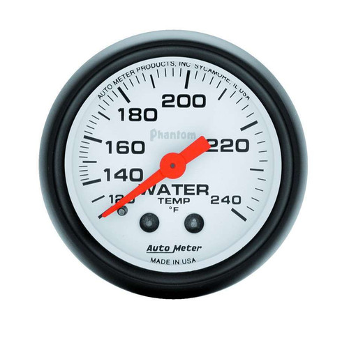 Water Temperature Gauge - Phantom - 120-240 Degree F - Mechanical - Analog - Full Sweep - 2-1/16 in Diameter - White Face - Each Water Temperature Gauge - Phantom - 120-240 Degree F - Mechanical - Analog - Full Sweep - 2-1/16 in Diameter - White Face - Each