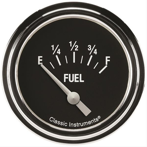 Fuel Level Gauge - Hot Rod - 0-90 OHM - Electric - Analog - Short Sweep - 2-5/8 in Diameter - Low Step Stainless Bezel - Flat Lens - Black Face - Each