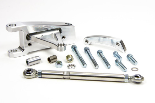 Alternator Bracket - Driver Side - High Mount - Head / Water Pump Mount - Aluminum - Clear Powder Coat - Short Water Pump - GM 10SI Alternators - Small Block Chevy - Kit