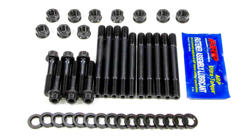 Main Stud Kit - Hex Nuts - 4-Bolt Mains - Chromoly - Black Oxide - Large Journal - Straps / Splayed Caps - Small Block Chevy - Kit