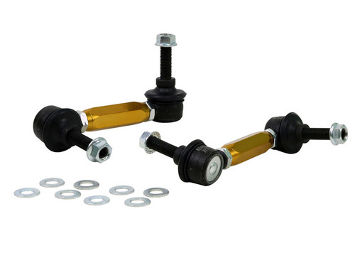 End Link - Front - Adjustable - Aluminum / Rubber - Gold Anodized / Black - Audi / Chevy / Infinity / Mazda / Nissan / Toyota / Volkswagen - Pair