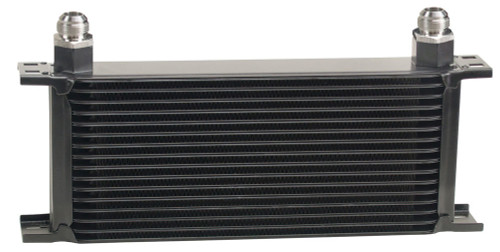 Fluid Cooler - 13 x 6.688 x 2 in - Plate Type - 10 AN Female O-Ring Inlet / Outlet - 10 AN Male Adapters - Aluminum - Black Powder Coat - Universal - Each