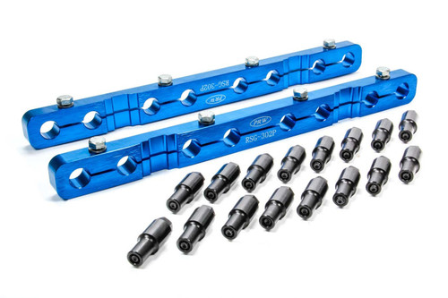 Rocker Arm Stud Girdle - Solid Bar - 3/8-24 in Thread Studs - Aluminum - Blue Anodized - Small Block Ford - Kit