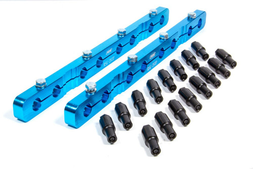 Rocker Arm Stud Girdle - Solid Bar - 3/8-24 in Thread Studs - Aluminum - Blue Anodized - Small Block Chevy - Kit