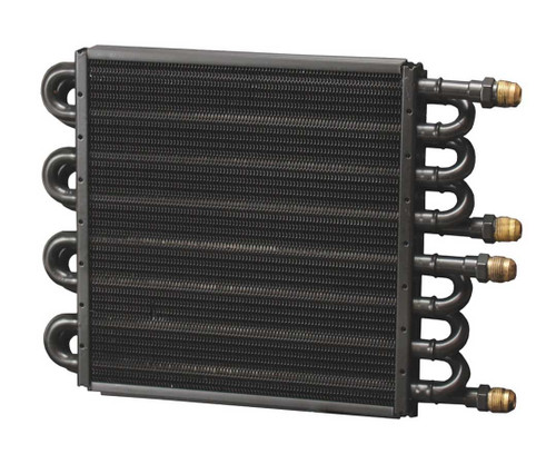 Fluid Cooler - 8/8 Pass - 13.938 x 10.5 x 1.75 in - Tube Type - 8 AN Male Inlet / Outlet - Aluminum / Copper - Black Powder Coat - Universal - Each