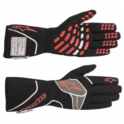 Driving Gloves - Tech-1 Race v2 - SFI 3.3/5 - FIA Approved - Fire Retardant Fabric - Elastic Cuff - Black / Red - Medium - Pair