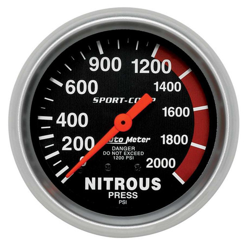 Nitrous Pressure Gauge - Sport-Comp - 0-2000 psi - Mechanical - Analog - Full Sweep - 2-5/8 in Diameter - Black Face - Each