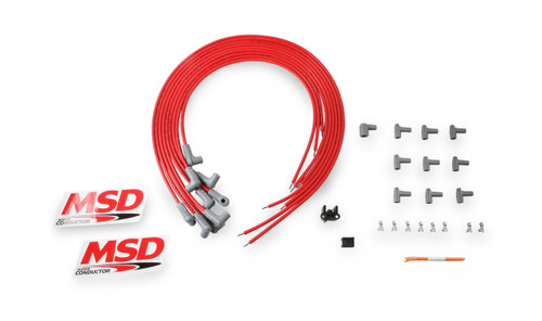 Spark Plug Wire Set - Super Conductor - Spiral Core - 8.5 mm - Red - 90 Degree Plug Boots - HEI Style Terminal - Cut-To-Fit - V8 - Kit