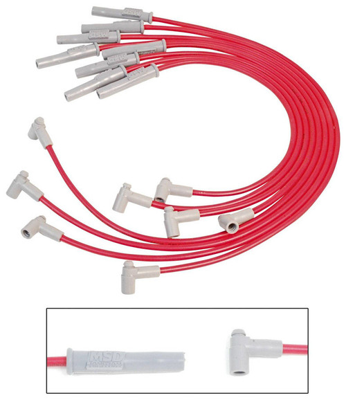 Spark Plug Wire Set - Super Conductor - Spiral Core - 8.5 mm - Red - Straight Plug Boots - HEI Style Terminal - Small Block Ford - Kit