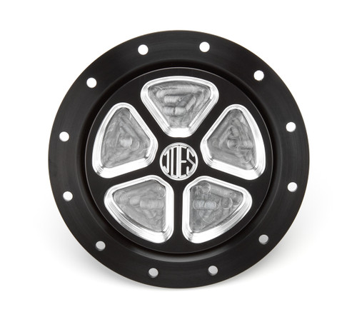Fuel Filler Cap Assembly - Screw-On Cap - Flush Remote Mount - 12-Bolt Flange - 2-1/4 in Hose Barb - 5 Pocket Pattern - Aluminum - Black Anodized / Natural - Kit