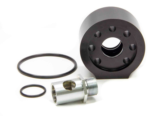 Oil Filter Adapter - Accumulator - Bolt-On - 13/16-16 in Center Thread - 10 AN Female Port - Aluminum - Black Anodized - Chevy V8 - Each