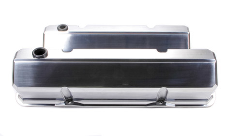Valve Cover - Slant-Edge - Tall - Baffled - Breather Hole - Aluminum - Polished - Small Block Chevy - Pair