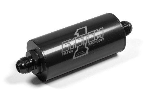 Oil Filter - Medium Billet - In-Line - 75 Micron Stainless Screen - 8 AN Male Inlet - 8 AN Male Outlet - Aluminum - Black Anodized - Each