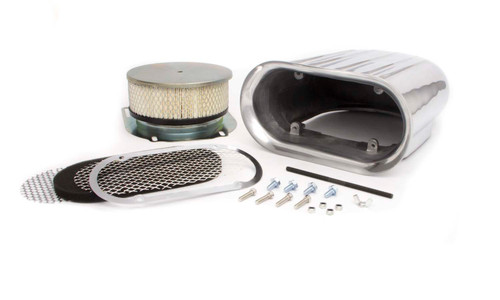 Air Cleaner Assembly - Small Scoop - 13.5 in Long - 4.5 in Tall - 5-1/8 in Carb Flange - Aluminum - Polished - Kit Air Cleaner Assembly - Small Scoop - 13.5 in Long - 4.5 in Tall - 5-1/8 in Carb Flange - Aluminum - Polished - Kit