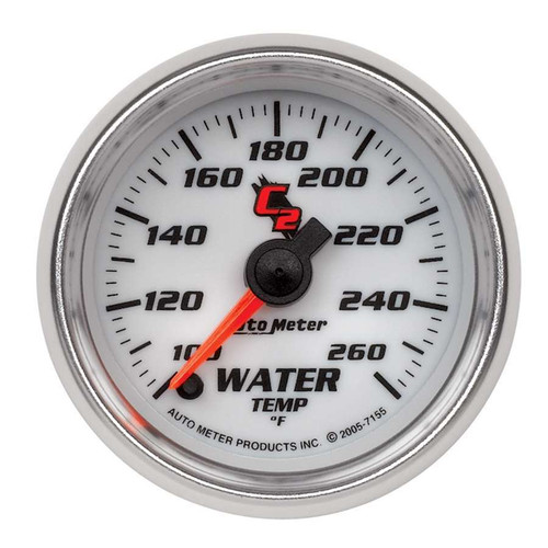 Water Temperature Gauge - C2 - 100-260 Degree F - Electric - Analog - Full Sweep - 2-1/16 in Diameter - White Face - Each
