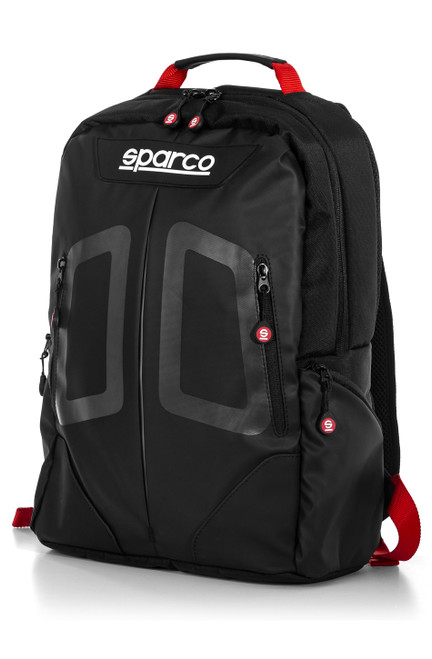 Gear Bag - Stage - 12 in Long x 6 in Wide x 16 in Tall - Zipper Closure - Backpack Straps - Sparco Logo - Polyester - Black / Red - Each