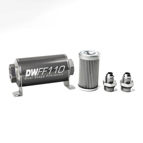 Fuel Filter - In-Line - 10 Micron - Stainless Element - 8 AN Male Inlet - 8 AN Male Outlet - 110 mm Long - Aluminum - Titanium Anodized - Each Fuel Filter - In-Line - 10 Micron - Stainless Element - 8 AN Male Inlet - 8 AN Male Outlet - 110 mm Long - Aluminum - Titanium Anodized - Each