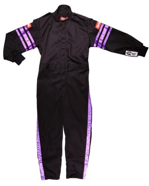 Driving Suit - Pro-1 - 1-Piece - SFI 3.2A/1 - Single Layer - Fire Retardant Cotton - Black / Purple Stripe - Youth 2X-Small - Each Driving Suit - Pro-1 - 1-Piece - SFI 3.2A/1 - Single Layer - Fire Retardant Cotton - Black / Purple Stripe - Youth 2X-Small - Each