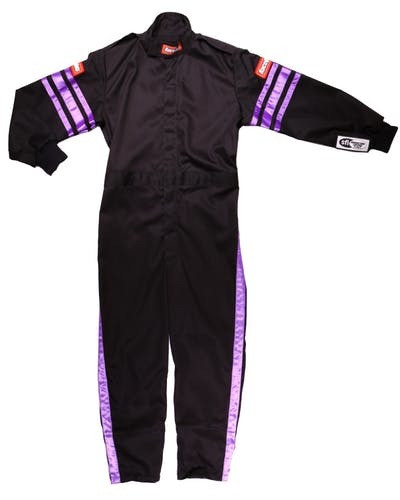 Driving Suit - Pro-1 - 1-Piece - SFI 3.2A/1 - Single Layer - Fire Retardant Cotton - Black / Purple Stripe - Youth Small - Each