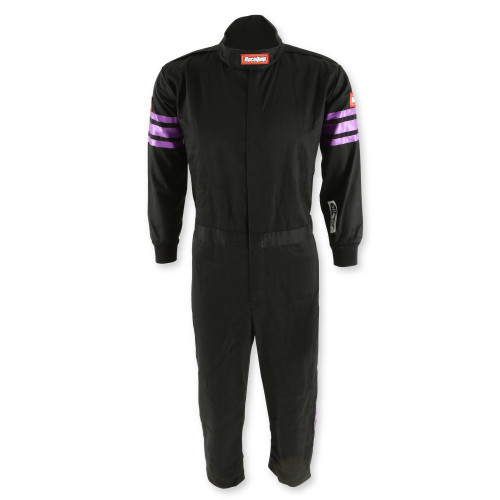 Driving Suit - Pro-1 - 1-Piece - SFI 3.2A/1 - Single Layer - Fire Retardant Cotton - Black / Purple Stripe - Youth 2X-Large - Each