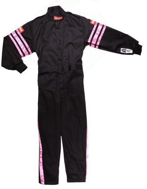 Driving Suit - Pro-1 - 1-Piece - SFI 3.2A/1 - Single Layer - Fire Retardant Cotton - Black / Pink Stripe - Youth 2X-Small - Each