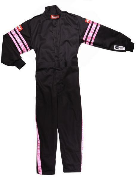 Driving Suit - Pro-1 - 1-Piece - SFI 3.2A/1 - Single Layer - Fire Retardant Cotton - Black / Pink Stripe - Youth X-Large - Each