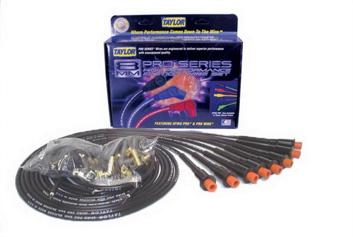 Spark Plug Wire Set - Spiro-Pro - Spiral Core - 8 mm - Black - Straight Hemi Plug Boots - HEI / Socket Style - Cut-To-Fit - V8 - Kit