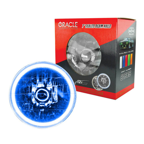Headlight - Sealed Beam - 7 in OD - Halo LED Ring - Requires H4 Bulb - Glass / Plastic - Blue - Universal - Each
