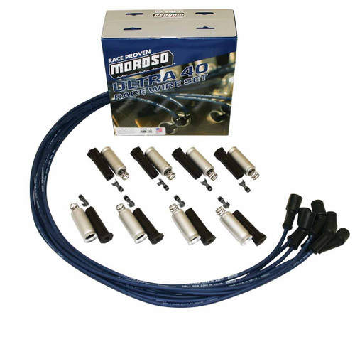Spark Plug Wire Set - Ultra 40 - Spiral Core - 7 mm - Blue - 48 in Wire Long - Factory Style Boots / Terminals - Cut-To-Fit - GM LS-Series - Kit