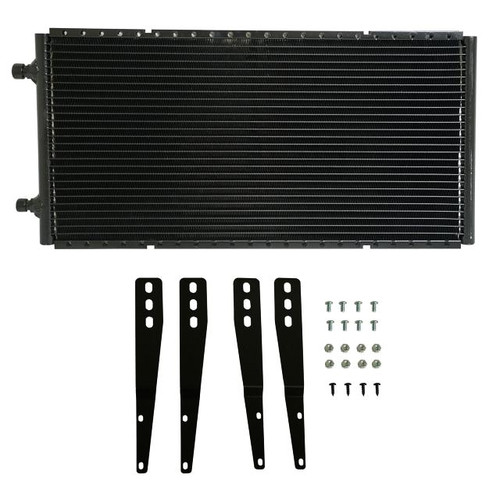Air Conditioning Condenser - SuperFlow - Horizontal - 12 x 24 x 0.83 in - 6 AN / 8 AN Male O-Ring Fittings - Brackets - Aluminum - Black Paint - Each