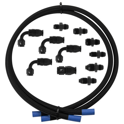 Power Steering Hose Kit - Fittings - Braided Stainless - Black - Pump Mount Style Reservoirs - Kit