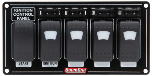 Switch Panel - Dash Mount - 7 x 3-1/2 in - 4 Rockers / 1 Momentary Rocker - Lighted - Fused - Black - Each