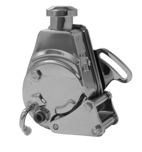 Power Steering Pump Bracket - Driver Side - Block Mount - Steel - Chrome - Saginaw Pump - Long Water Pump - Small Block Chevy - Kit