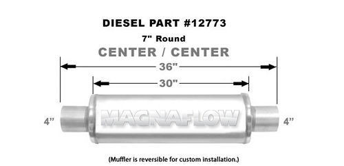 Muffler - 4 in Center Inlet - 4 in Center Outlet - 7 in Diameter - 36 in Long - Stainless - Satin - Universal - Each
