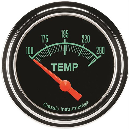 Water Temperature Gauge - G/Stock - 100-280 Degree F - Electric - Analog - Short Sweep - 12 mm x 1.50 Thread Sender - 2-5/8 in Diameter - Low Step Stainless Bezel - Flat Lens - Black Face - Each