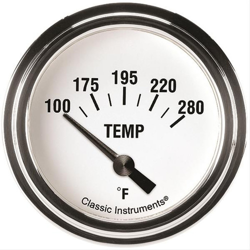 Water Temperature Gauge - White Hot - 100-280 Degrees F - Electric - Analog - Short Sweep - 2-5/8 in Diameter - 1/2 in NPT Thread Sender - Low Step Stainless Bezel - White Face - Each
