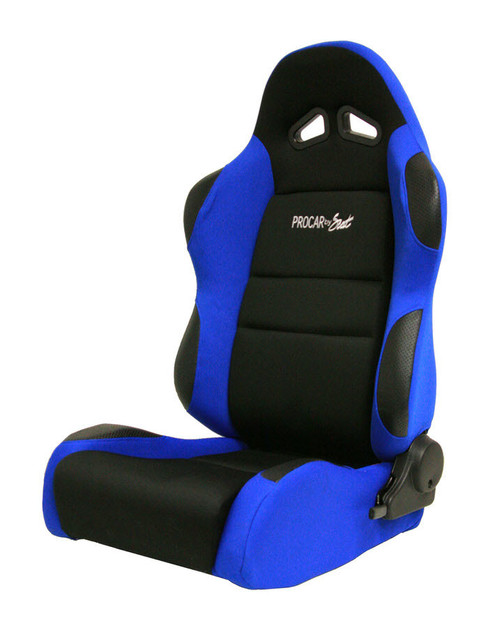 Seat - Sportsman Suspension 1606 Series - Driver Side - Sliders - Reclining - Side Bolsters - Harness Openings - Velour - Black / Blue - Each