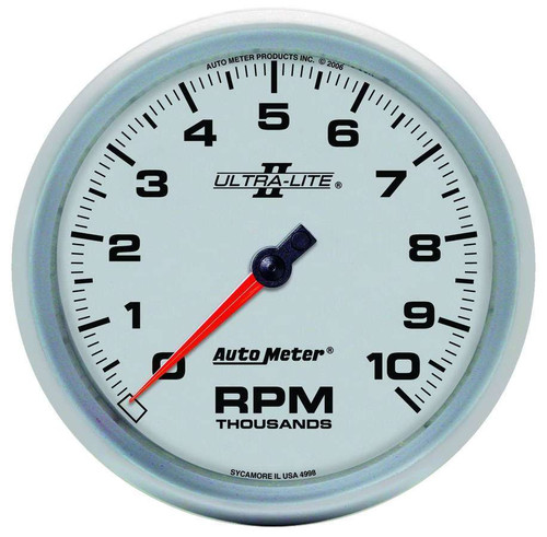 Tachometer - Ultra-Lite II - 10000 RPM - Electric - Analog - 5 in Diameter - Dash Mount - Silver Face - Each