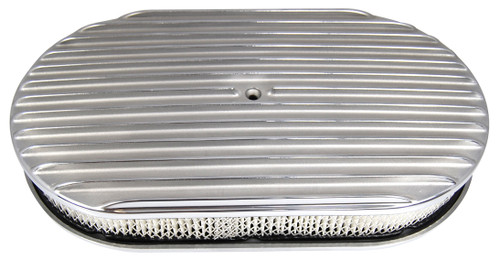 Air Cleaner Assembly - 15 in Oval - 2 in Tall - 5-1/8 in Carb Flange - Raised Base - Finned - Aluminum - Polished - Kit
