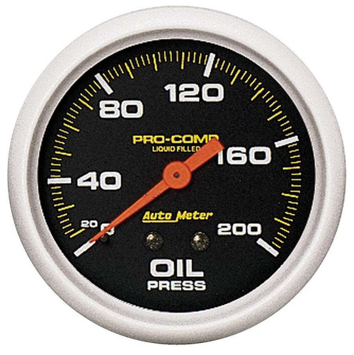 Oil Pressure Gauge - Pro-Comp - 0-200 psi - Mechanical - Analog - Full Sweep - 2-5/8 in Diameter - Liquid Filled - Black Face - Each