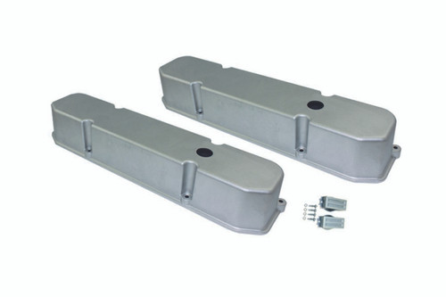 Valve Cover - Stock Height - Baffled - Breather Holes - Aluminum - Polished - Mopar B / RB-Series - Pair