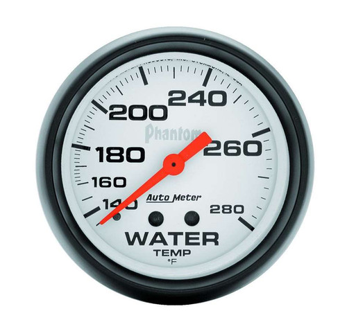 Water Temperature Gauge - Phantom - 140-280 Degree F - Mechanical - Analog - Full Sweep - 2-5/8 in Diameter - White Face - Each