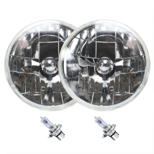 Headlight - Snake-Eye - 7 in OD - H4 Bulb - Glass / Steel - Universal - Pair