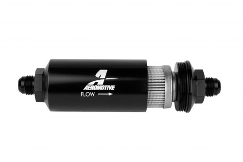 Fuel Filter - In-Line - 100 Micron - Stainless Element - 8 AN Male Inlet - 8 AN Male Outlet - Aluminum - Black Anodized - Each Fuel Filter - In-Line - 100 Micron - Stainless Element - 8 AN Male Inlet - 8 AN Male Outlet - Aluminum - Black Anodized - Each