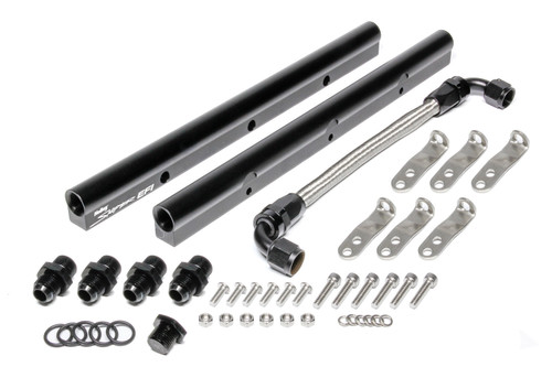 Fuel Rail - Sniper EFI - 8 AN Female O-Ring Inlets - 8 AN Female O-Ring Outlets - Aluminum - Black Anodized - Hardware Included - Holley LS1 / LS2 / LS6 Intakes - GM LS-Series - Kit